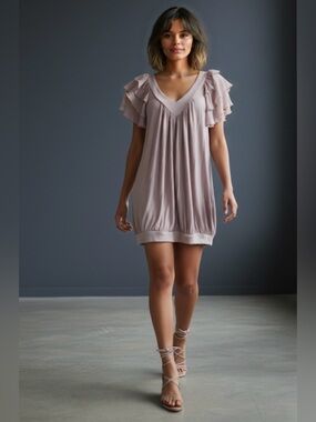 Flutter Sleeve, V-Neck - Mini Dress